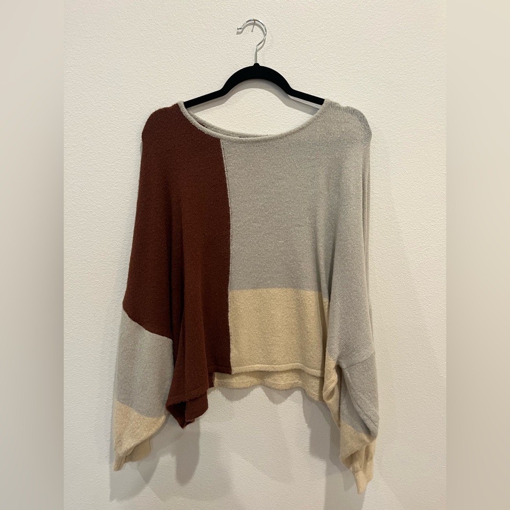 Olivaceous Women's Colorblock Sweater in Brown, Gray, and Cream